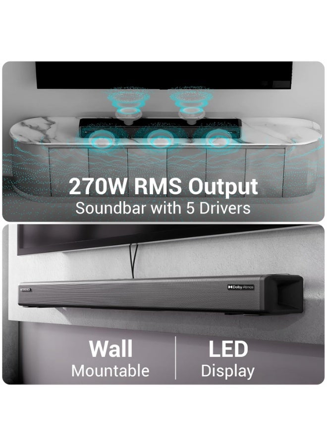 ZEBRONICS Juke BAR 9775, Dolby Soundbar, 650 Watts, 5.2.2 Surround, Dolby Atmos, Dual Wireless Subwoofer & Rear Satellites, 5 Driver Soundbar, BTv5.3| HDMI (eARC) | Optical | USB | AUX - Image 3